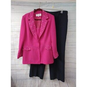 Maxie Klein / Preston York Pants Suit Set blazer jacket Black Pink Sz 18 Beaded